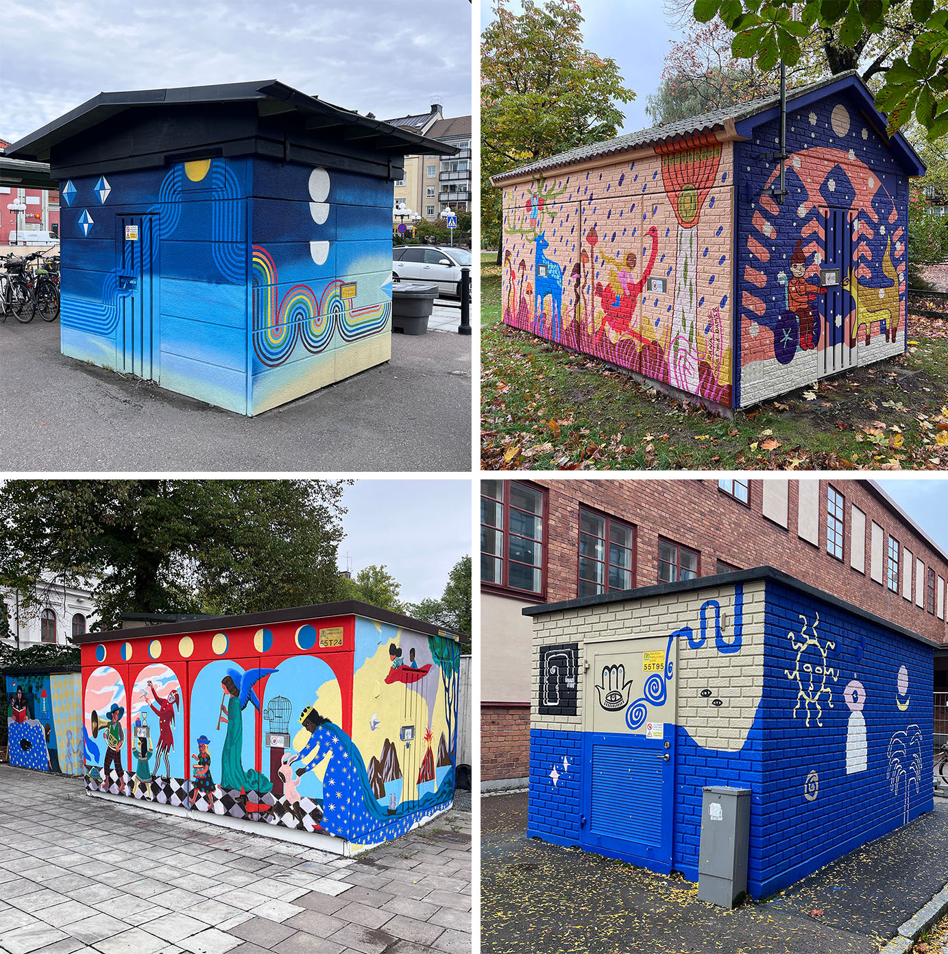 De fyra senaste nätstationerna med muralmålningar (montage)