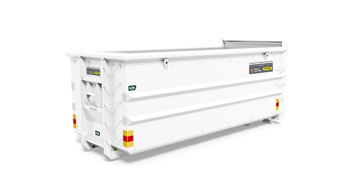 Stor vit container från Eskilstuna Strängnäs Energi & Miljö