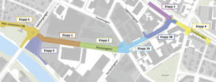 Karta över etapper i VA-arbetet på Rinmansgatan.