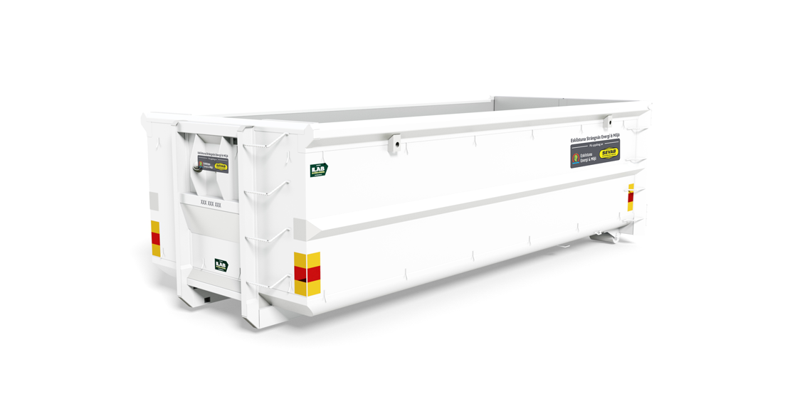 Stor vit container från Eskilstuna Strängnäs Energi & Miljö
