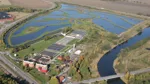 Flygbid över Ekeby reningsverk och våtmark.