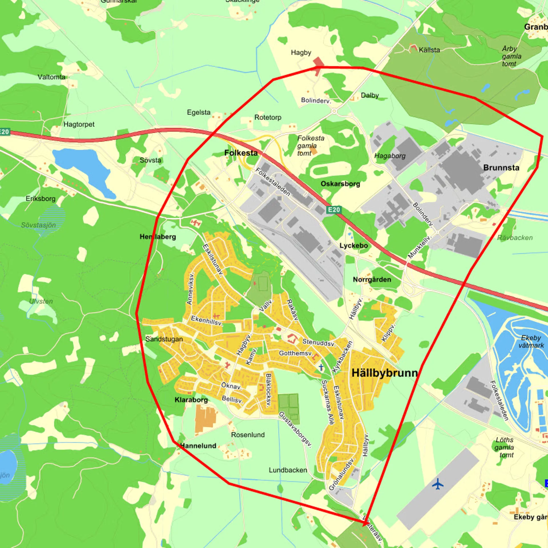 Karta där Hällbybrunn är markerat