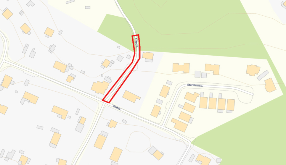 Karta över VA-arbetet på Trappvägen i Skogstorp.