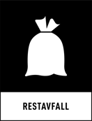 En svart skylt med en påse - sorteringsskylt för restavfall